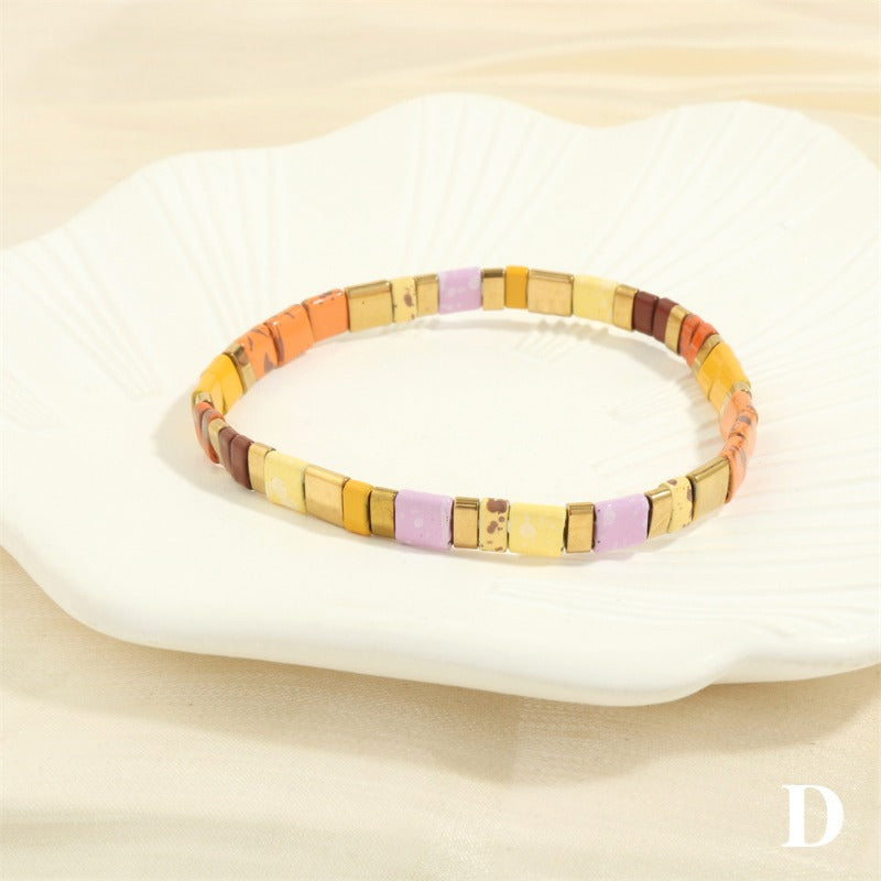 Wholesale Fashion Retro Pull-On Simple Bohemian Hand-woven Elastic Beaded Bracelet