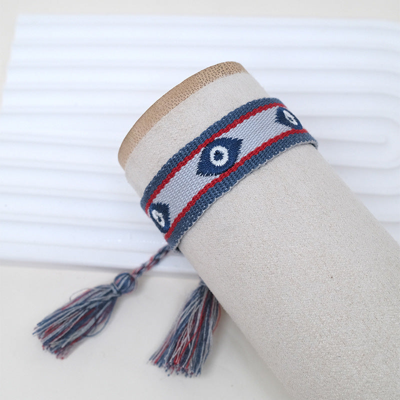 Wholesale Cord Embroidered Logo Devil's Eye Woven Tassel Bracelet