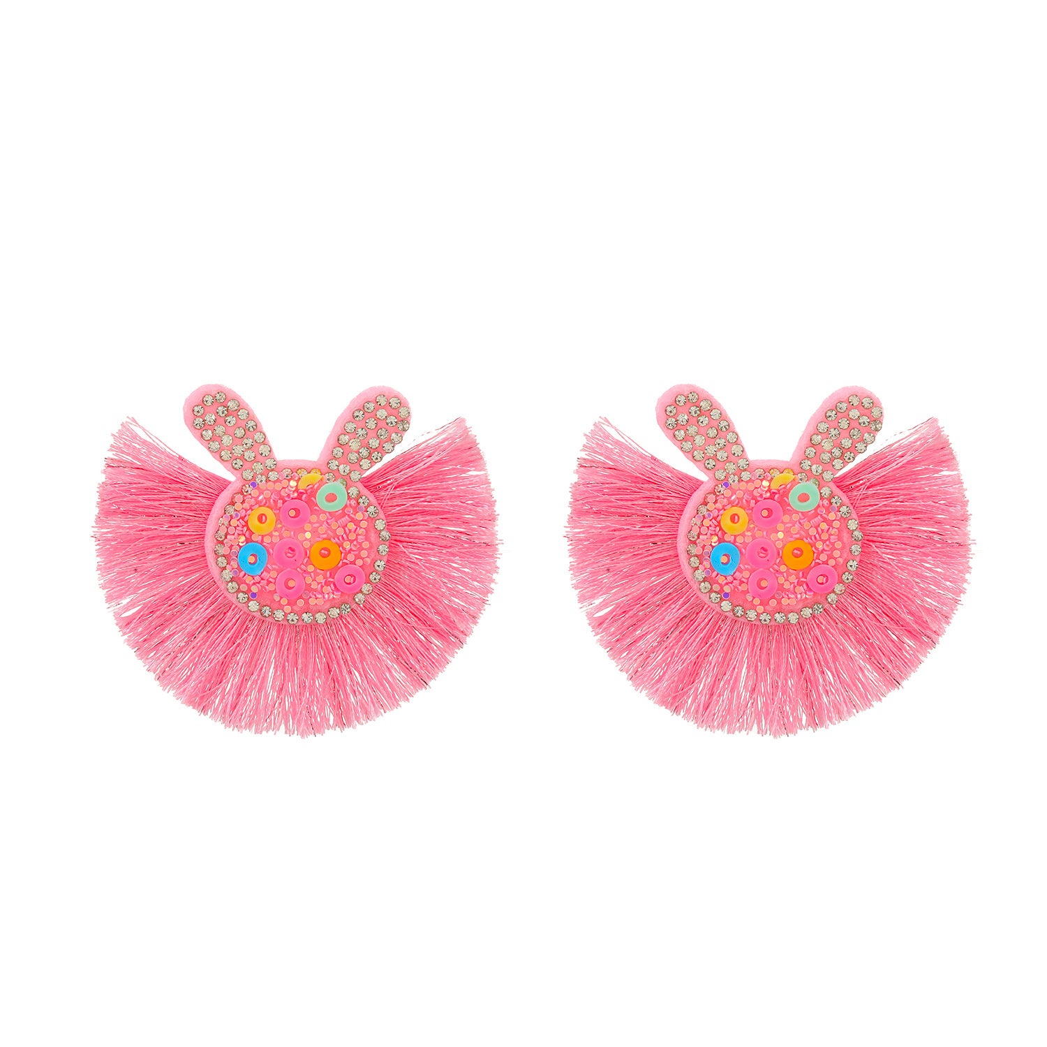 Pendientes de conejo coloridos de borla festoneada al por mayor