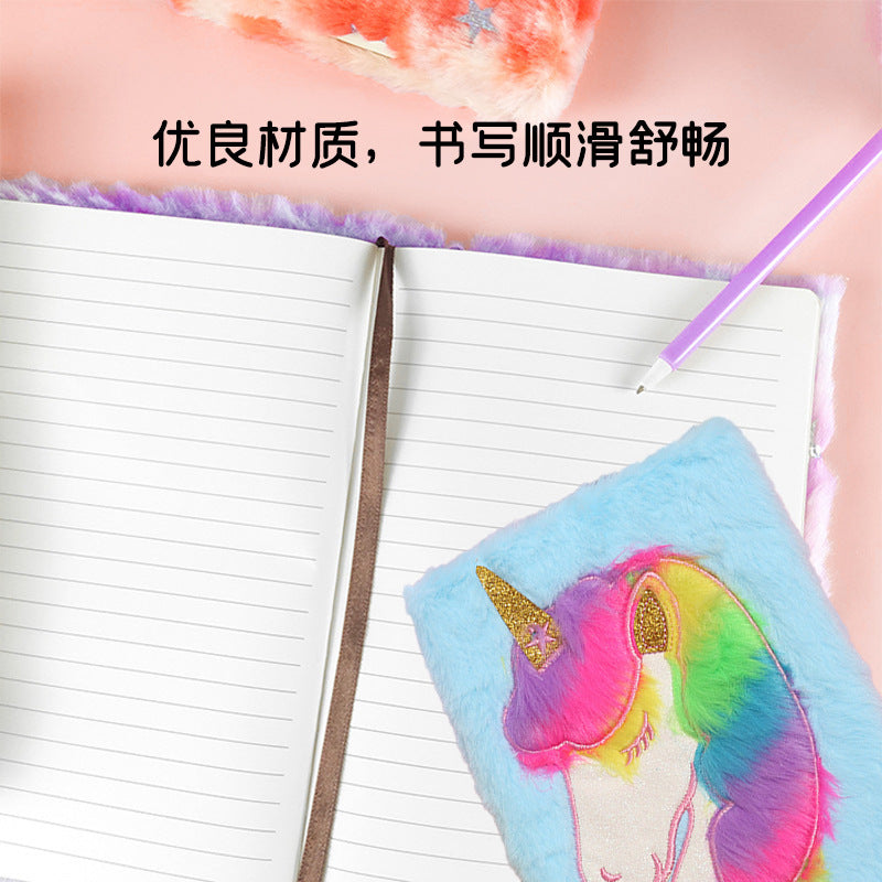 Wholesale Plush Cartoon Unicorn Notebook Children' s Cultural Stationery Journal Gift