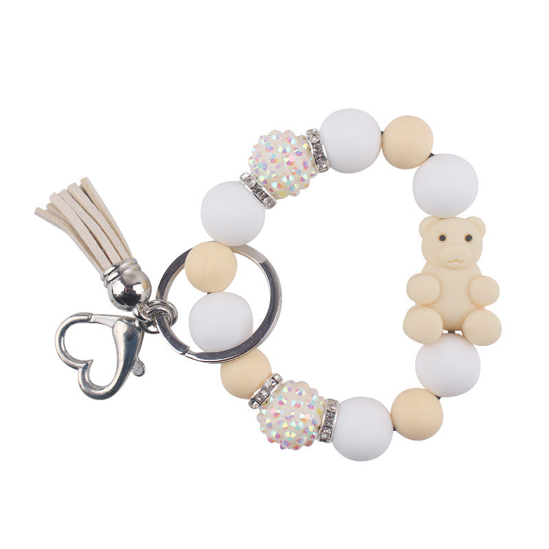 Wholesale Cartoon Silicone Three-dimensional Bear DIY Beaded Bracelet Keychain