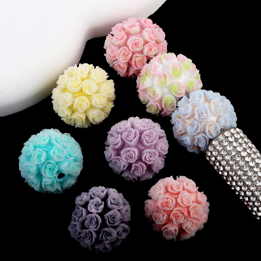 Wholesale 6pcs/pack Colorful rose luminous flower ball clay drill ball straight hole beads DIY