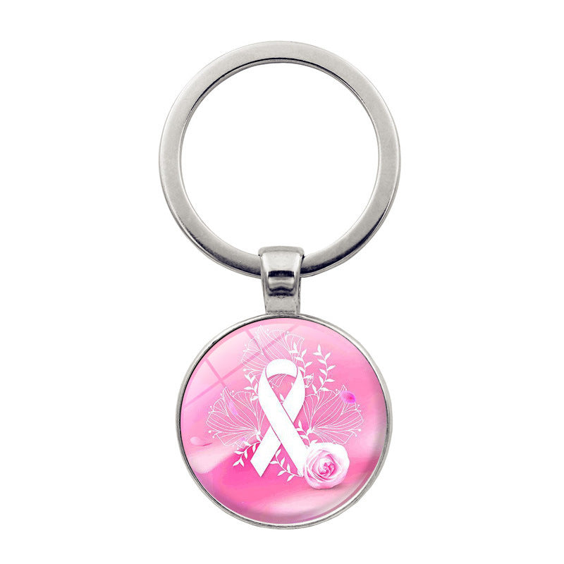 Wholesale Breast Cancer Powder Ribbon Promotion Zinc Alloy Key Chain