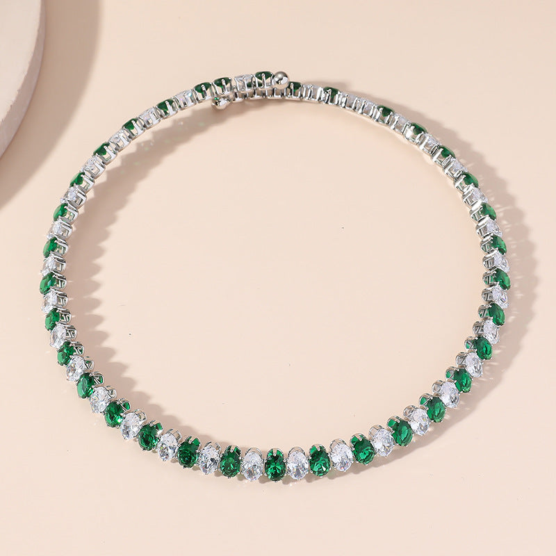 Wholesale Emerald White Spaced Oval Luxury Zircon Necklaces