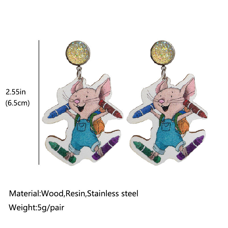 Wholesale Mouse Cheese Earrings Bright Gold Stainless Steel Base Steel Pin Earrings