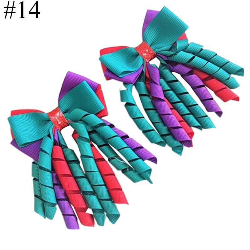 Wholesale 5pcs Bow Curl Ribbon Children's Christmas Independence Day Hair Clip
