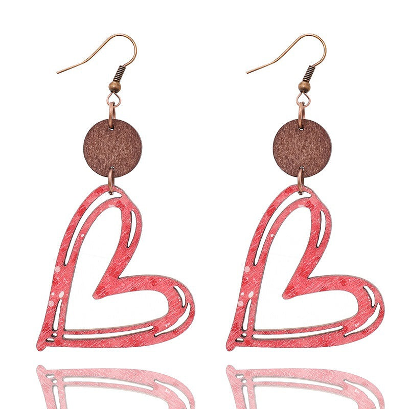 Wholesale Valentine's Day Fashion Hollow Heart Wood Slice Women's Earrings
