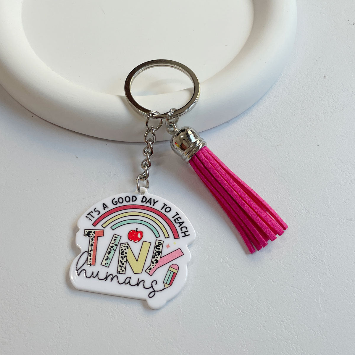 Wholesale Teacher Gifts Acrylic Letter Tassel Pendant Keychain