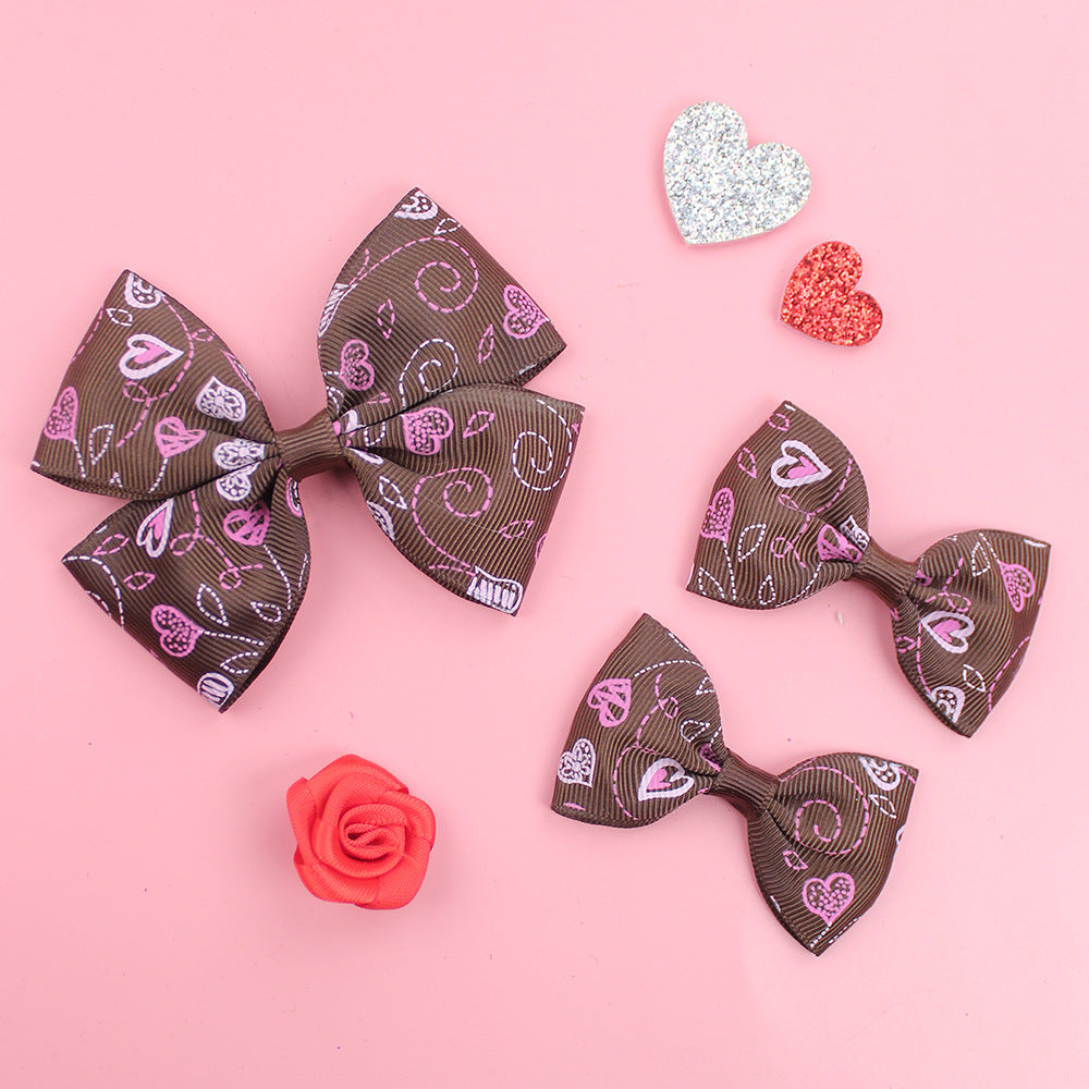 Wholesale 5pcs Valentine's Day Love Heart Children's Girl Side Clip One Large and Two Small Hairpins