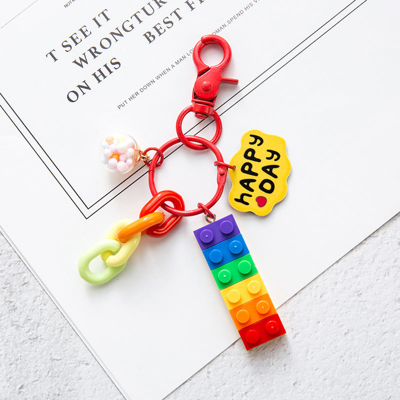 Wholesale Candy bell bag accessories rainbow building block keychain pendant