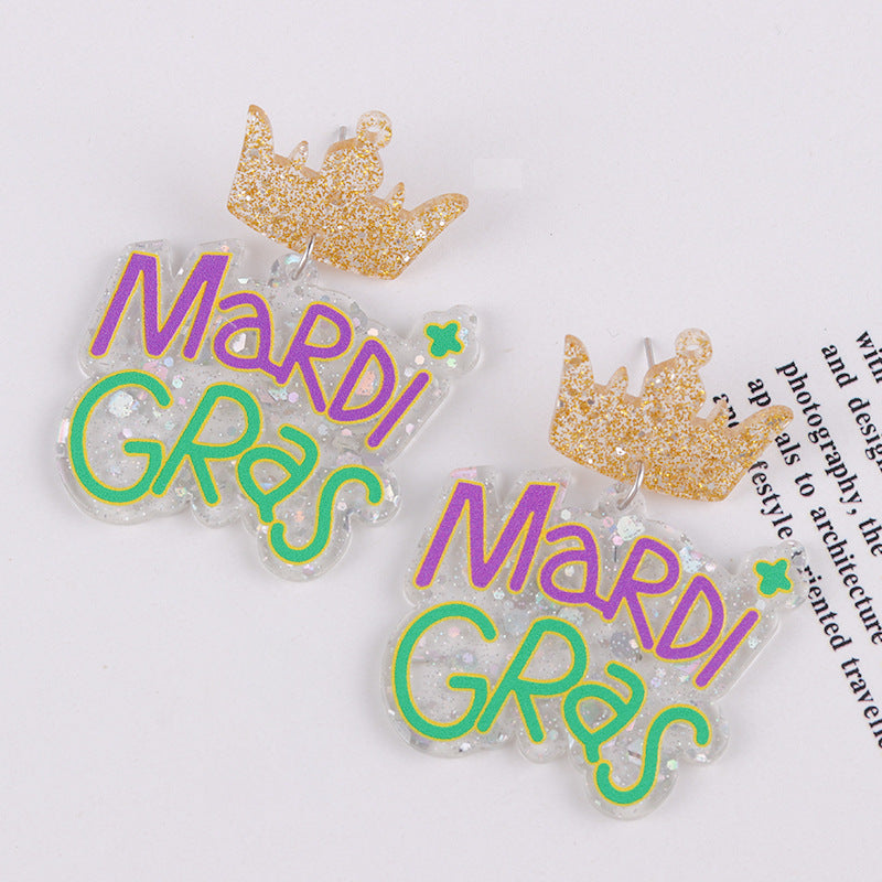 Wholesale Glitter Transparent Mask Crown Acrylic Design Earrings