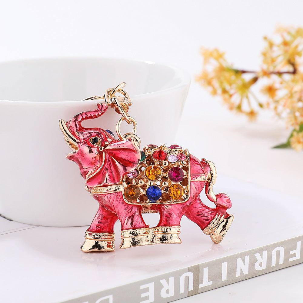 Wholesale Oil dripping 3D elephant inlaid with diamond car keychain