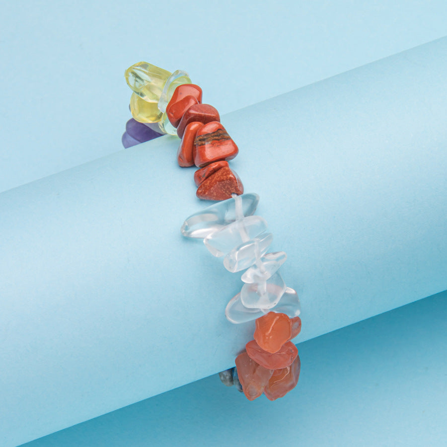 Wholesale natural stone crystal agate colorful gravel elastic bracelet