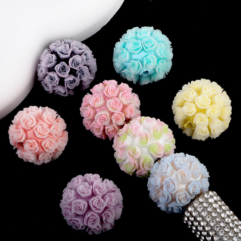 Wholesale 6pcs/pack Colorful rose luminous flower ball clay drill ball straight hole beads DIY