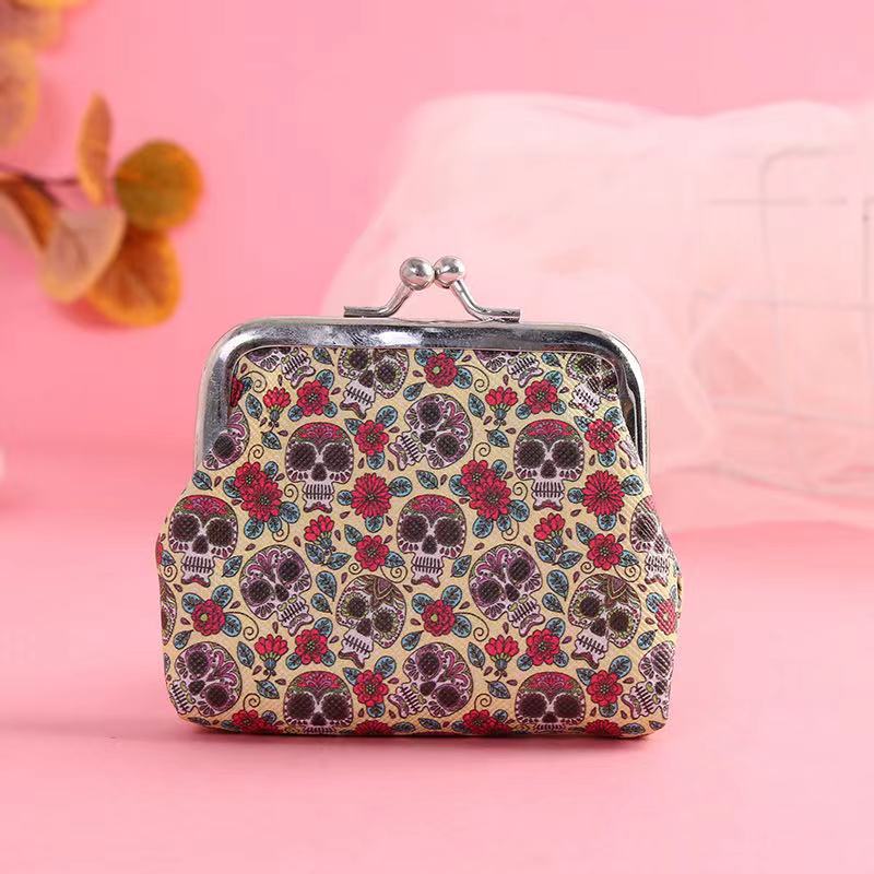 Wholesale Leather skull print iron buckle coin purse