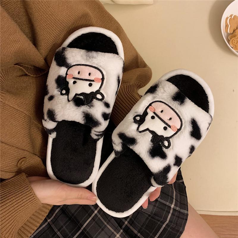 Wholesale Winter Cute Cartoon Plush Cow Cotton Slippers
