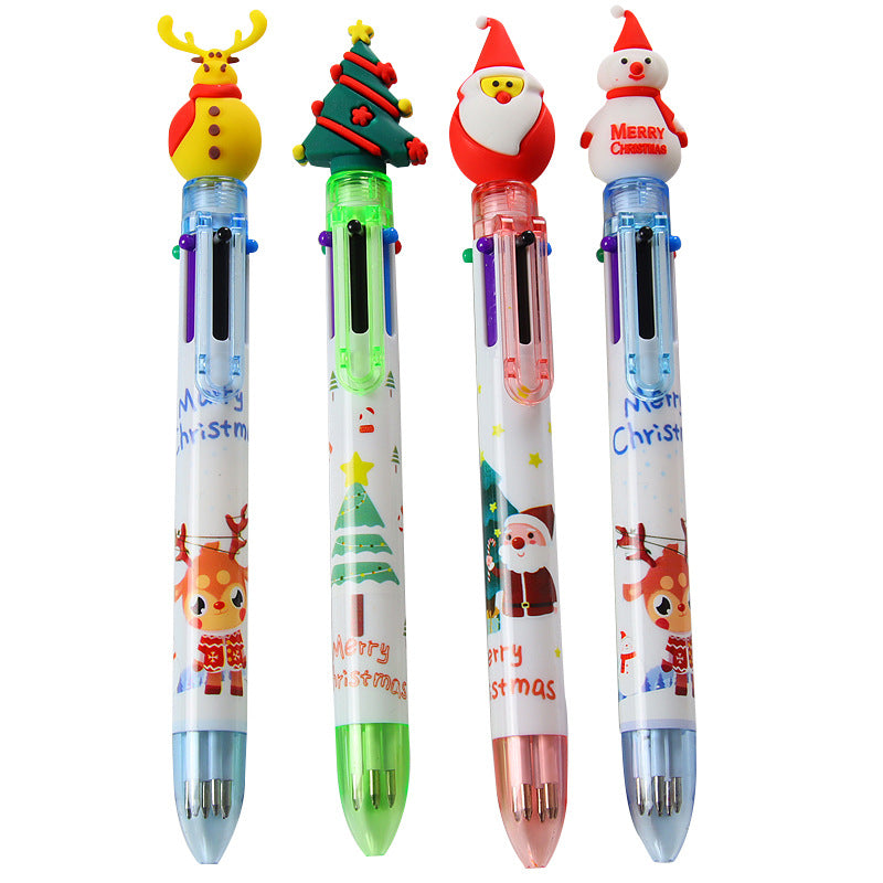 Wholesale Christmas 6 Color Plastic Ballpoint Pens