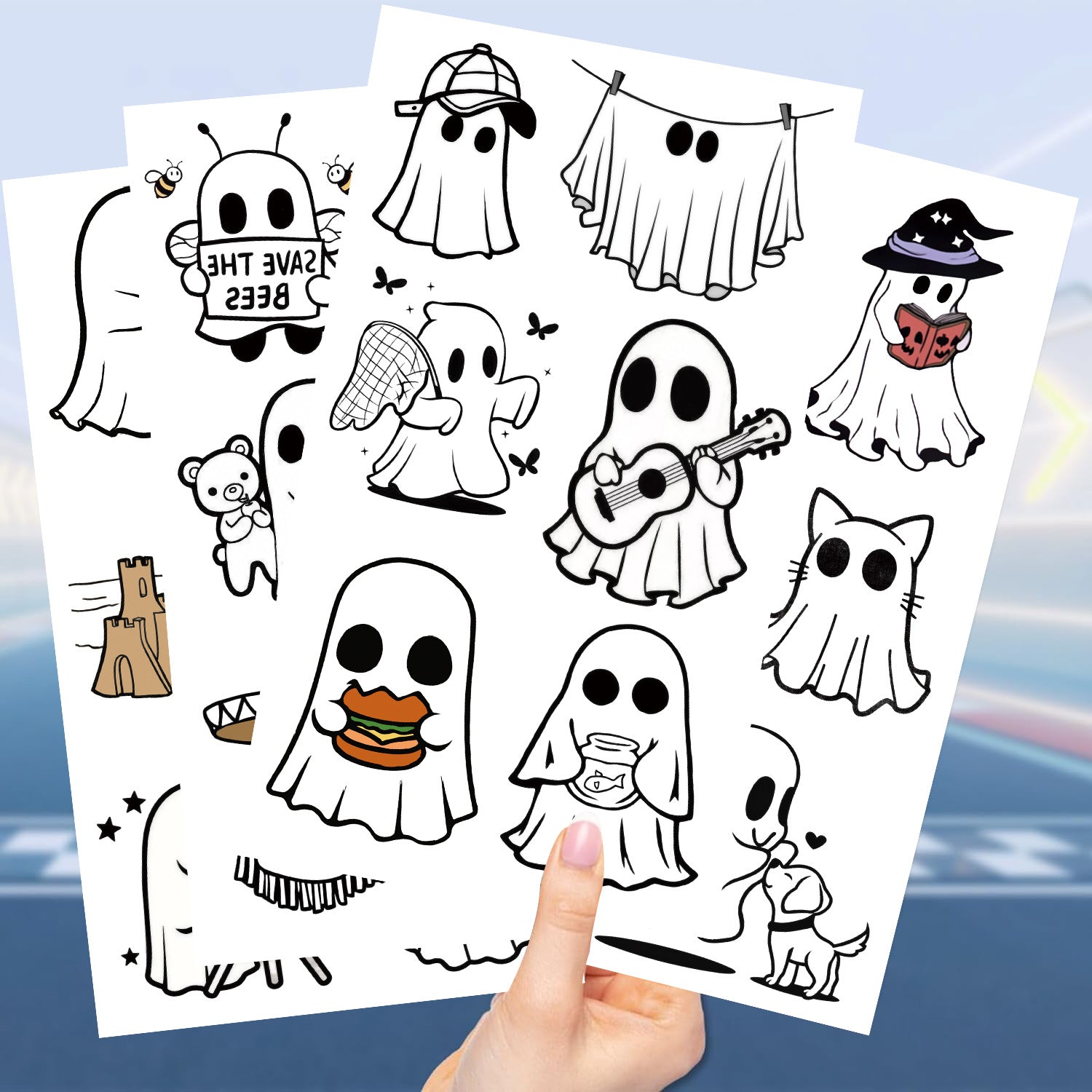 Wholesale 10pcs/pack New Cartoon Cute Ghost Tattoo Sticker Waterproof Party Gift Funny Fun Face Sticker Cross-border