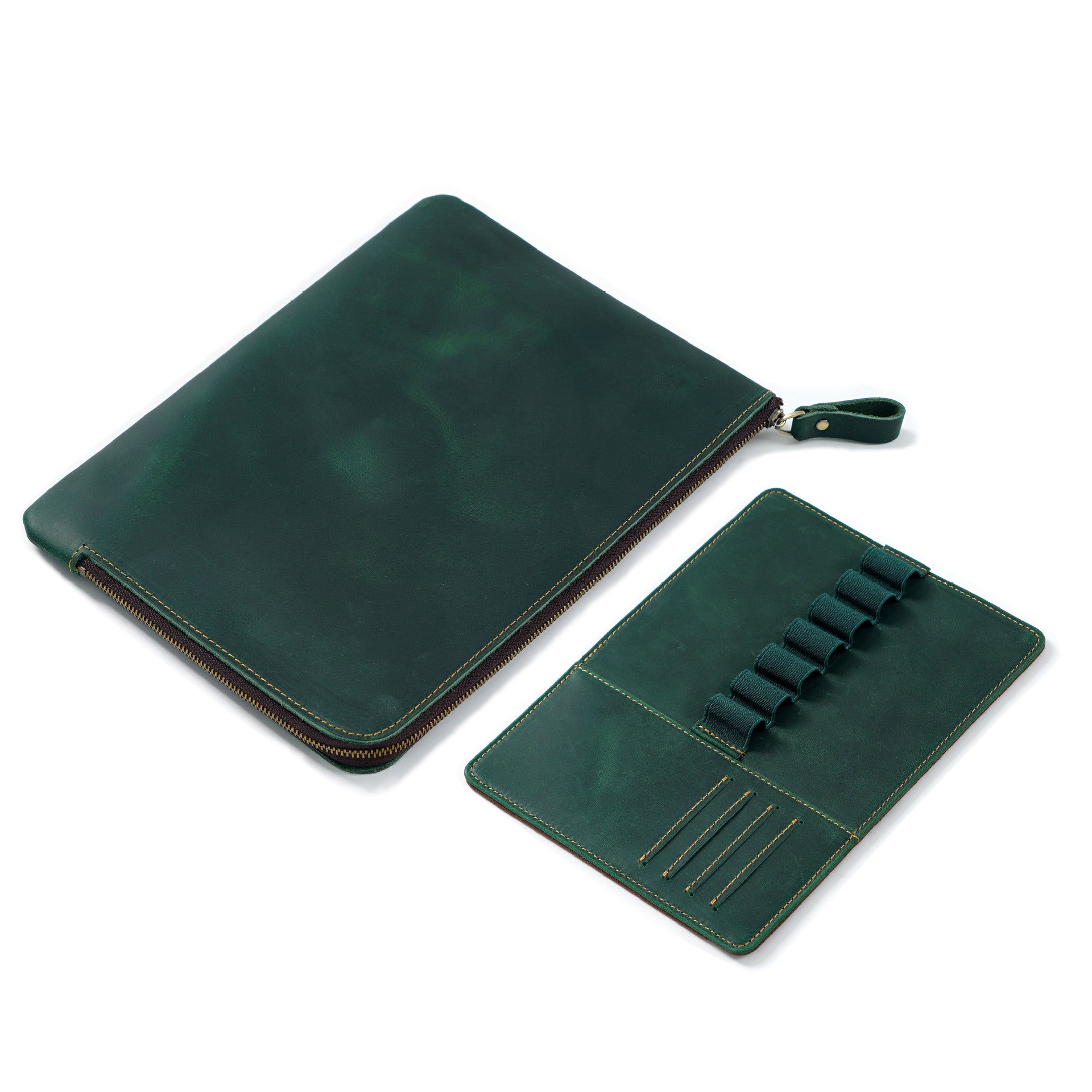 Wholesale Zipper Large Capacity Storage Crazy Horse Leather Pencil Case