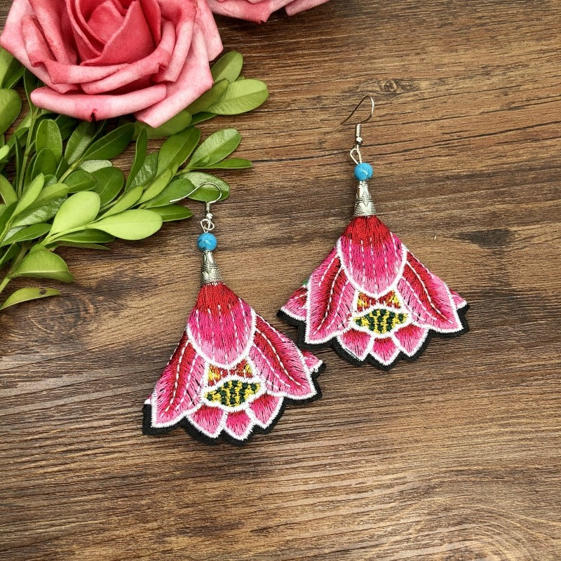 Wholesale Embroidery Flower Fabric Earrings