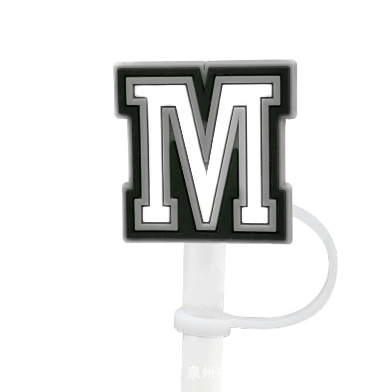 Wholesale of 10pcs Black and White English Letters Silicone Straw Sets