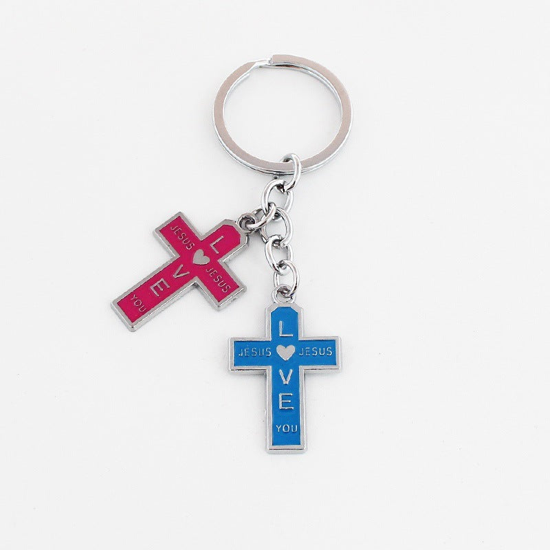 Wholesale Christmas Rainbow Cross Zinc Alloy Keychain