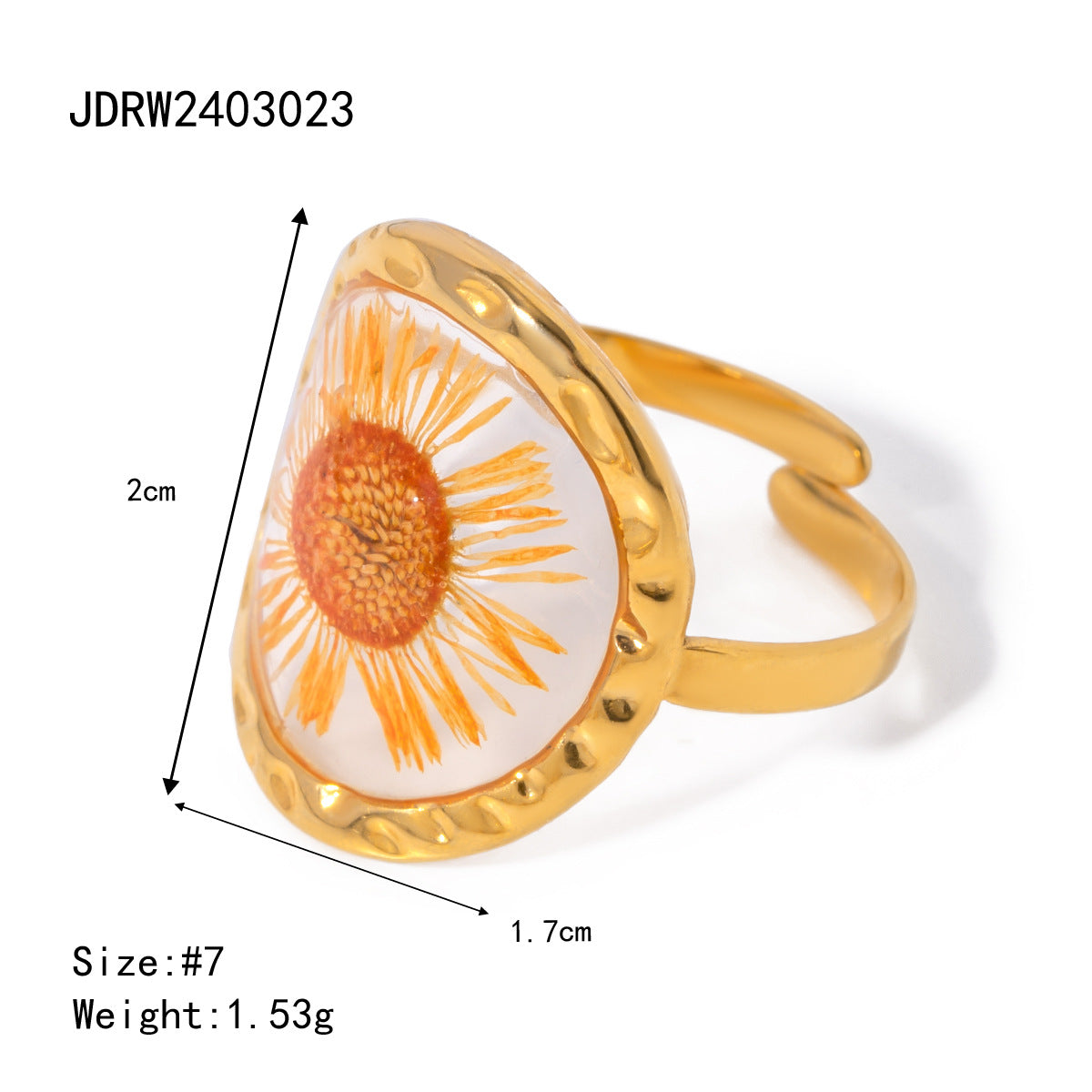Wholesale Stainless Steel Ring Gold Sunflower Eternal Flower jewelry
