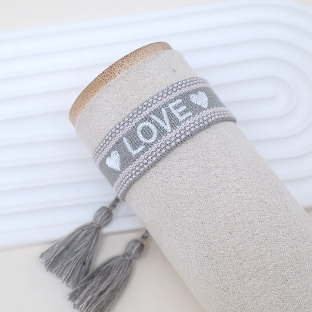 Wholesale Cord Embroiderable Logo Ethnic Style Letter Woven Tassel Bracelet