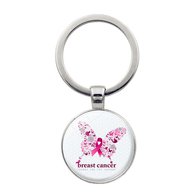 Wholesale Breast Cancer Powder Ribbon Promotion Zinc Alloy Key Chain