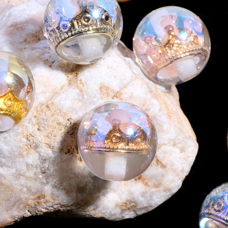 Wholesale 10pcs  Golden Crown Colorful Straight Hole Loose Beads DIY