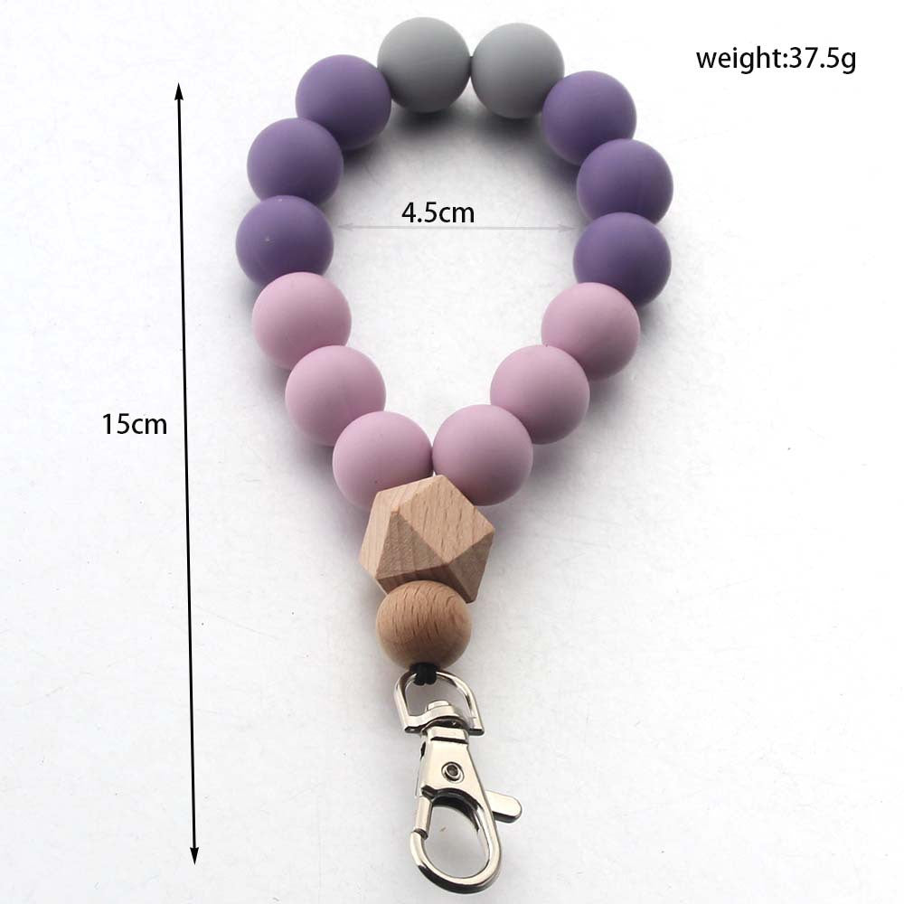 Wholesale Keychain Beech Wood Beads Metal Silicone Bracelet Key Ring