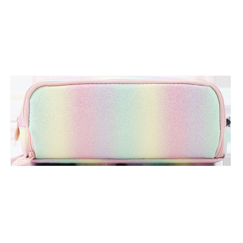 Wholesale Large Capacity Double Window Rainbow Multi-layer Leather Pencil Case