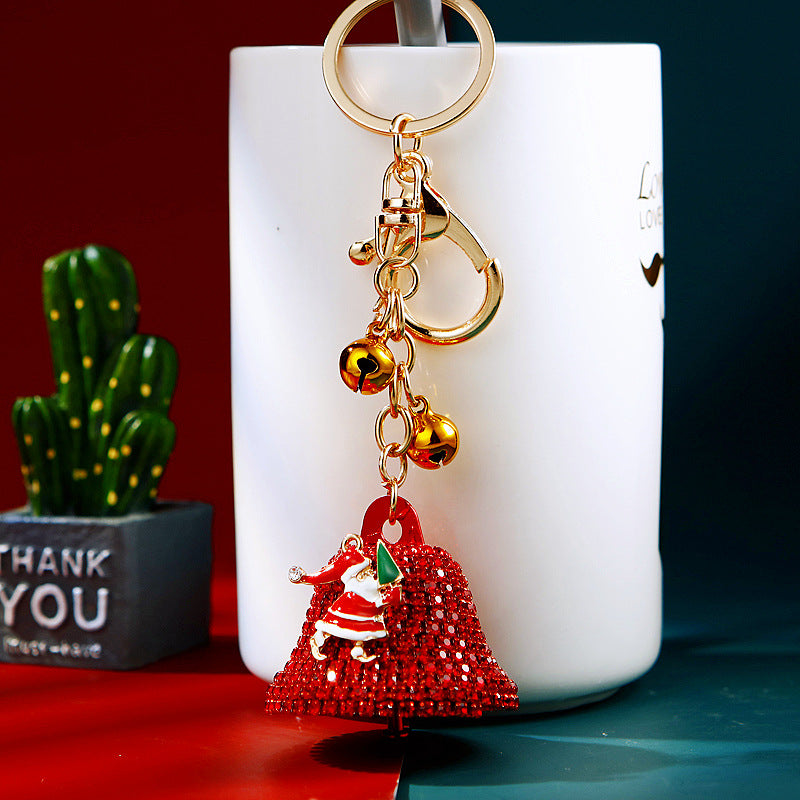Wholesale Diamond Santa Bell Metal Keychain