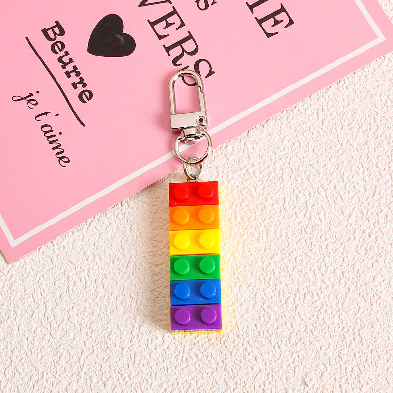 Wholesale Candy bell bag accessories rainbow building block keychain pendant