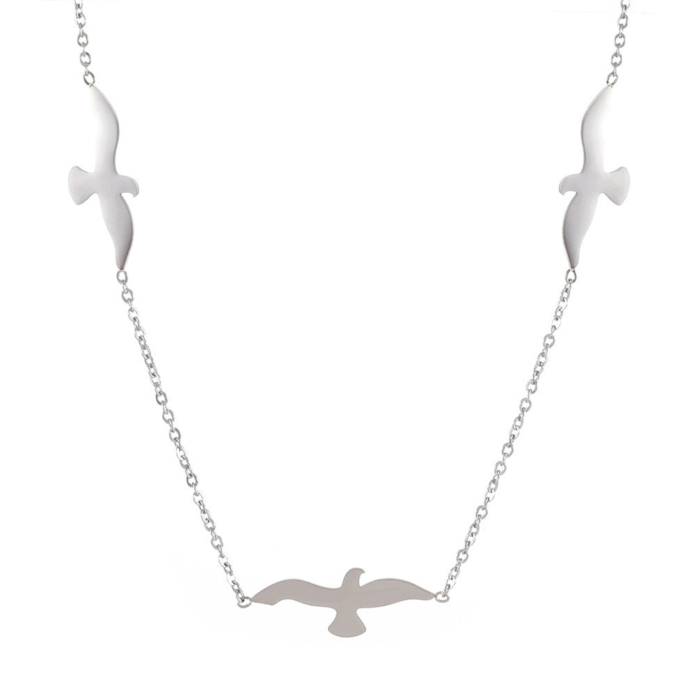 Wholesale Stainless Steel Creative Three Birds Collarbone Necklace