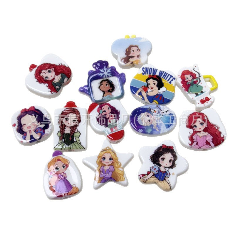 Wholesale 100pcs/pack Through hole pretty girl print irregular beaded pen accessories OLY Exclusive