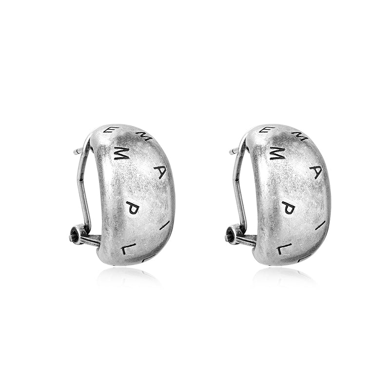 Wholesale Gold and silver retro letter Hong Kong style temperament distressed earrings