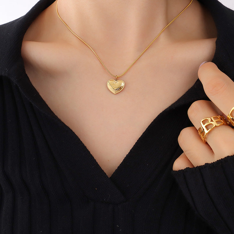 Wholesale Wave Edge Lettering Heart Pendant Stainless Steel Necklaces