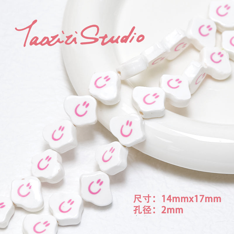 Cuentas de brocheta de cubo de tulipanes de cerámica rosa de 30 piezas al por mayor