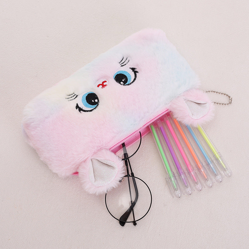 Wholesale of New Cat Large Capacity Plush Zipper Pen Bags