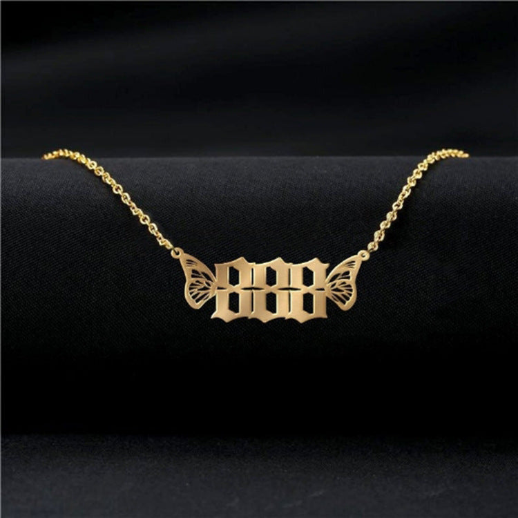 Wholesale Titanium Steel Angel 000-999 Lucky Number Vacuum Plating 18K Necklace