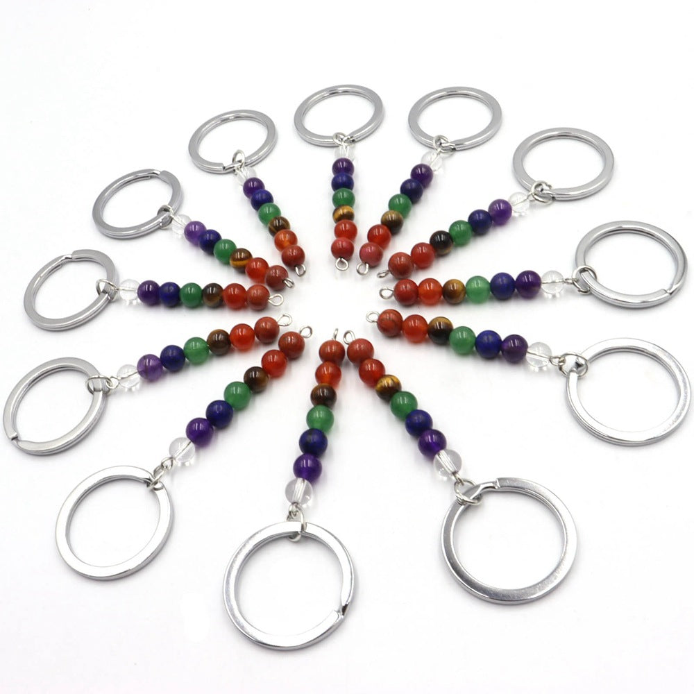 Wholesale Natural Crystal Colorful Beaded Metal Keychain