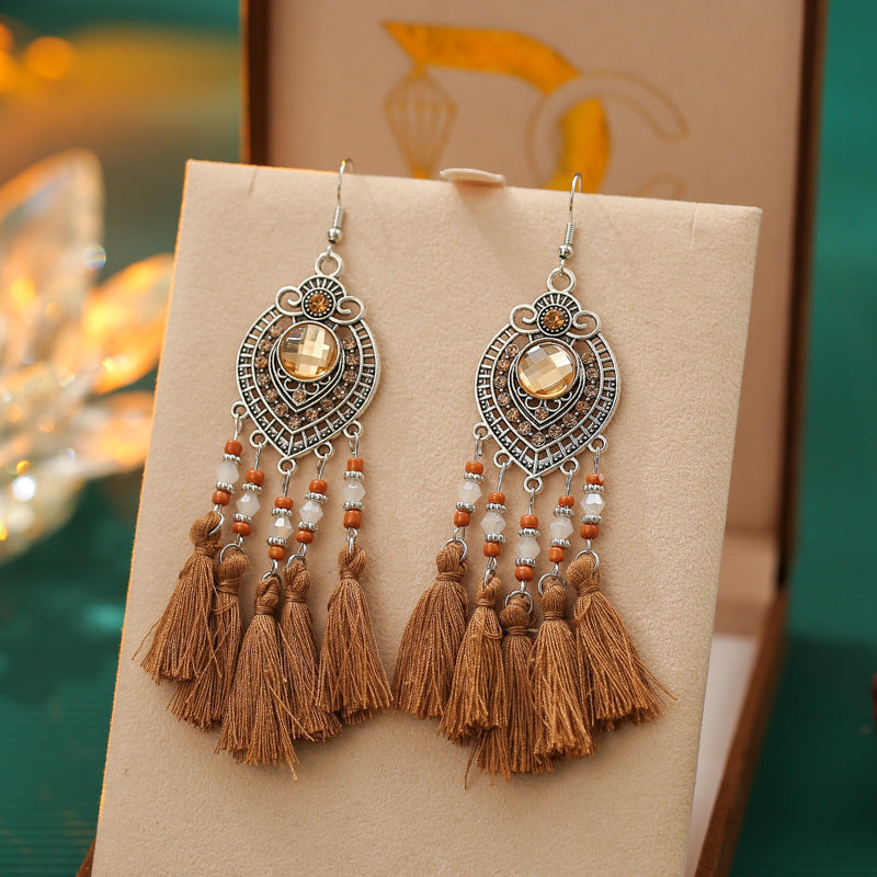 Wholesale Vintage Oval Diamond Tassel Leaf Personalized Earrings