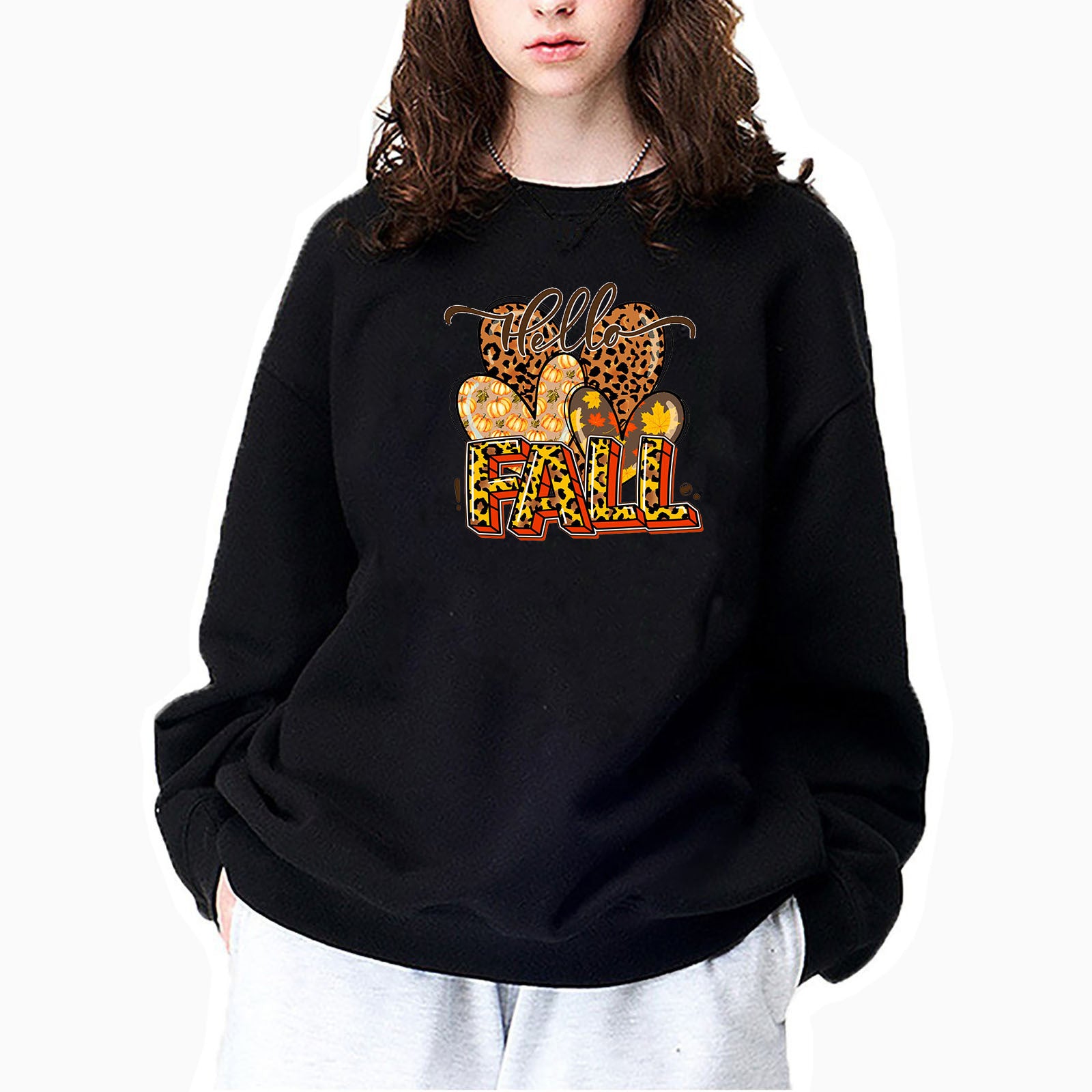 Wholesale Thanksgiving Sweatshirt Pumpkin Coffee Cup 3D Printed Round Neck Sweatshirt