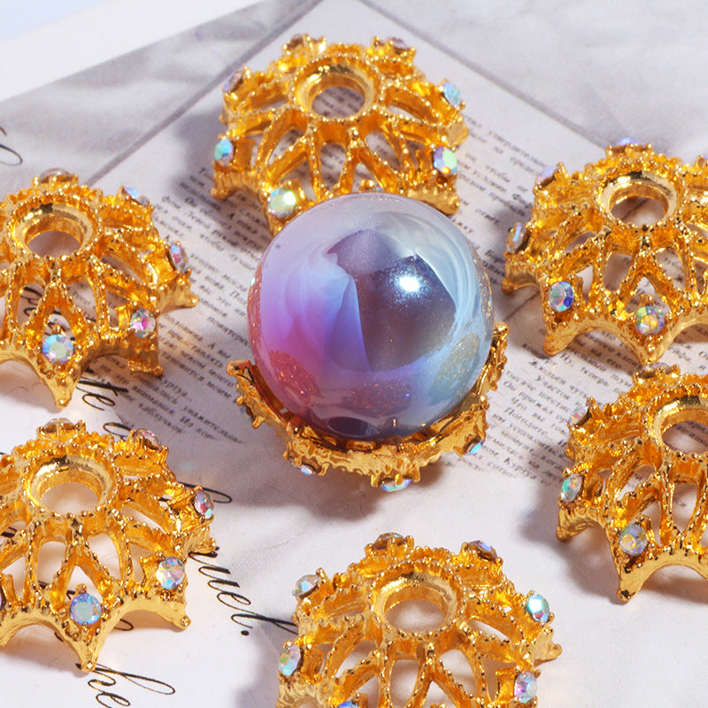 Wholesale 10pcs/pack  inlaid zircon hollow large flower cap spacer straight hole DIY crystal