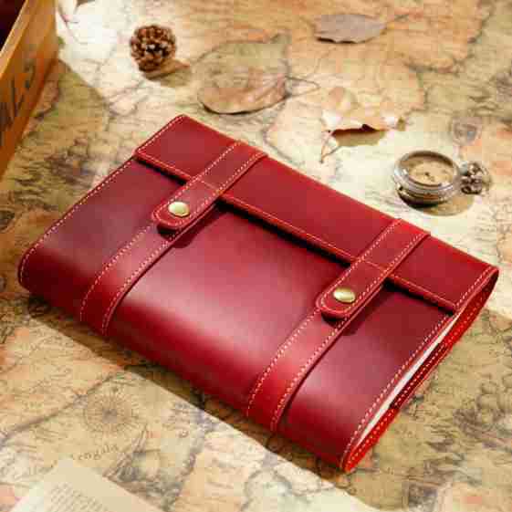 Wholesale A5 Fixed Page First Layer Cowhide Retro Snap Button with Card Slot Inside Notebook