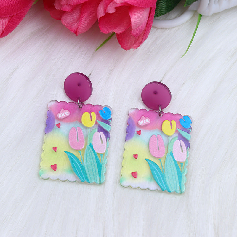 Flores de tulipán de color caramelo al por mayor Pendientes acrílicos