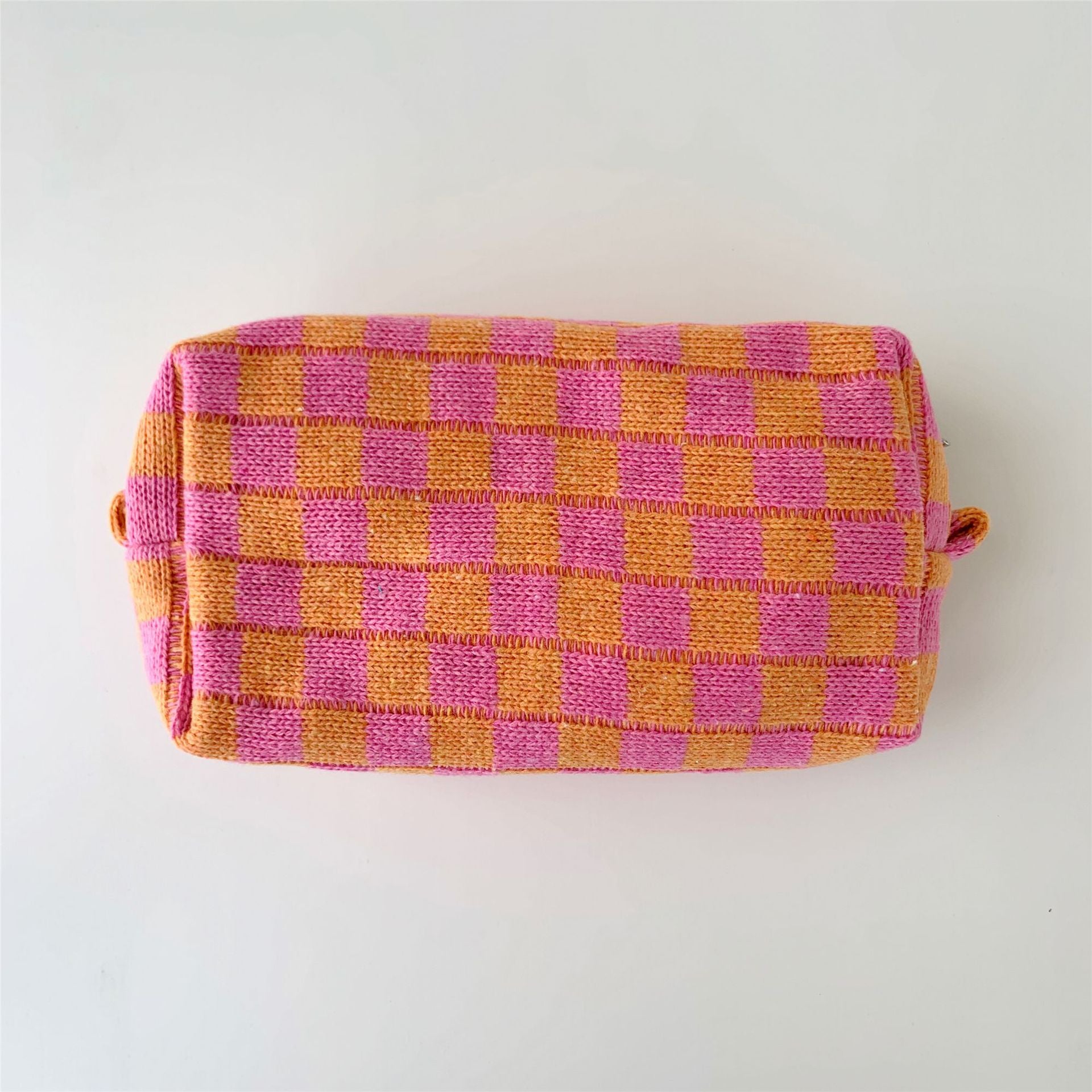 Wholesale Wool Checkerboard Knitted Storage Bag Large Capacity Toiletry Bag