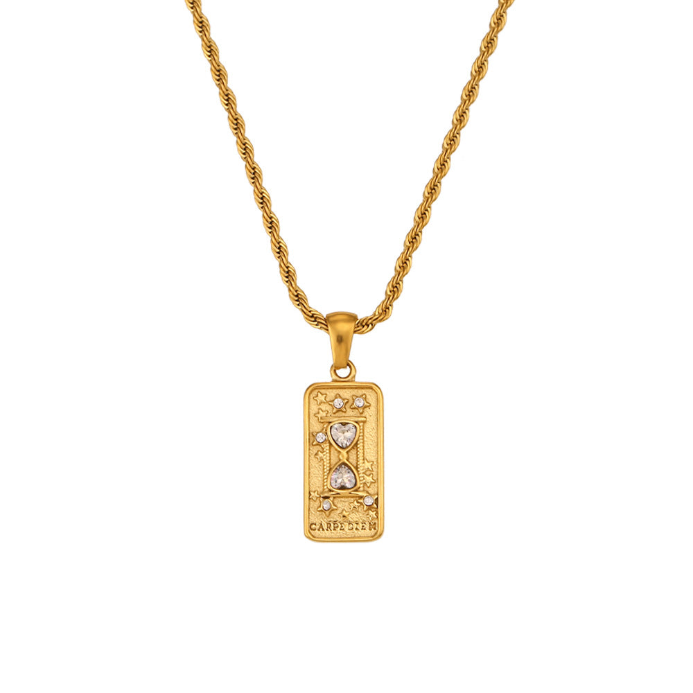 Wholesale Pendant jewelry stainless steel rectangular oil drop zircon tarot necklace