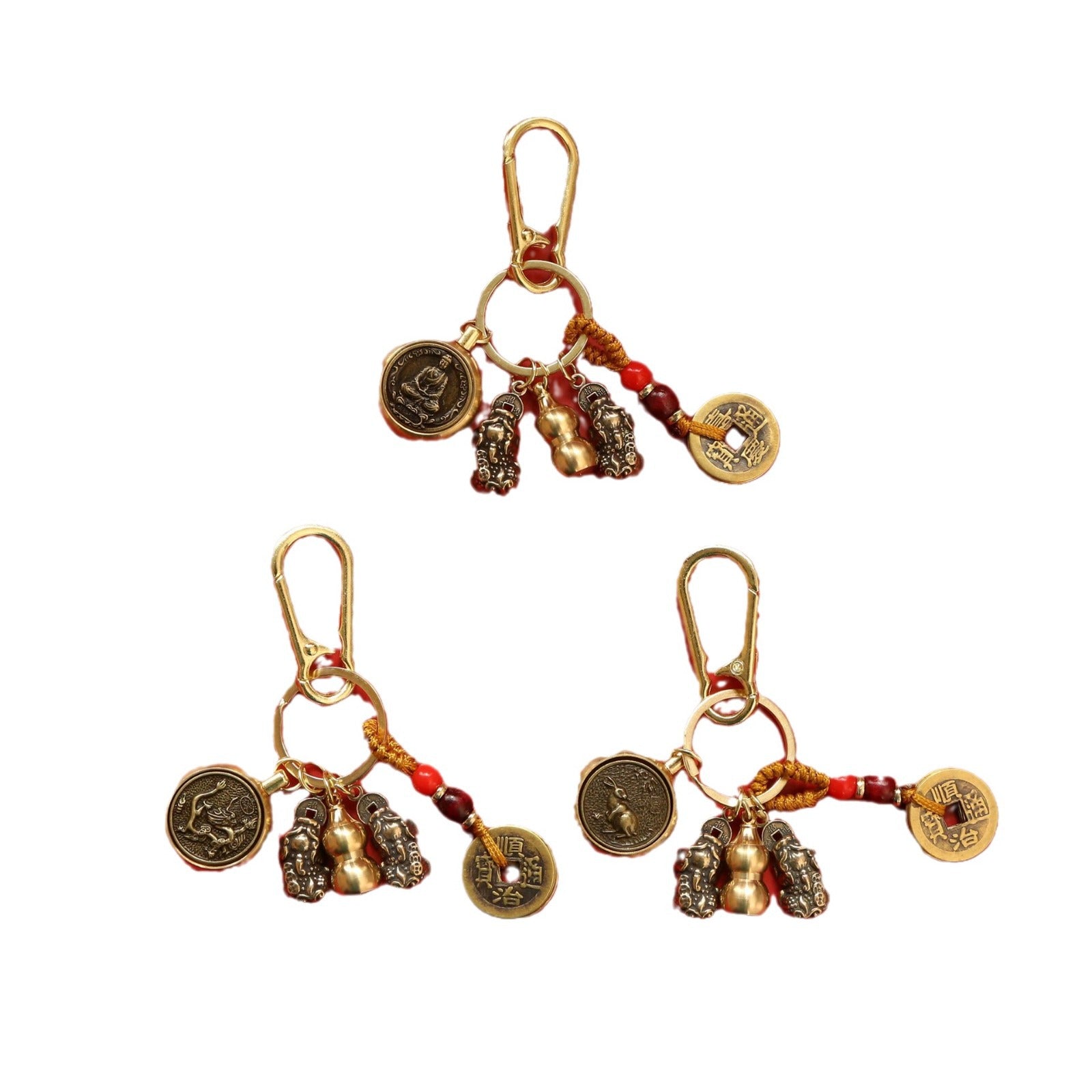 Wholesale Brass Double Pixiu Transfer Money Two Zodiac Eight Guardian Gods Keychain